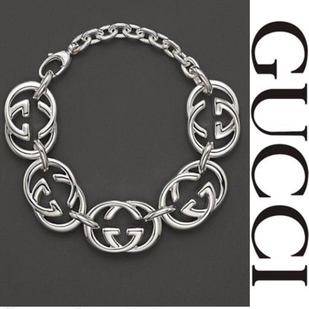Gucci Britt Gg Logo Silver Bracelet*Nwb
